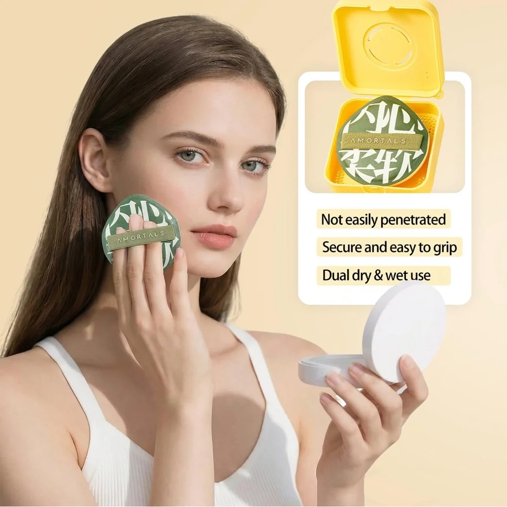 Powder Puff Set with Yellow Compact and Green + Yellow Puffs